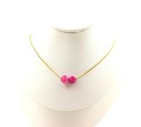 Collana 2 Perle Agata Crackle Fucsia 8 Mm. Catena IN Acciaio IN Franco