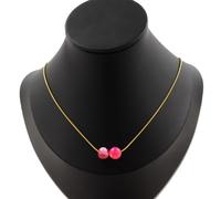 Collana 2 Perle Agata Crackle Rosso 8 MM Catena IN Acciaio Dorato Inossidabile