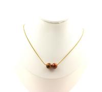 Collana 2 Perle Agata Crazy Lace 8 MM Catena IN Acciaio Dorato Inossidabile
