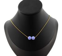Collana 2 Perle Agata Crazy Lace Blu 8 MM Catena IN Acciaio Dorato Inossidabile