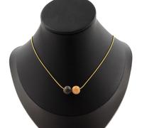 Collana 2 Perle Agata Foglio Bambù 8 MM Catena IN Acciaio Dorato Inossidabile