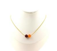 Collana 2 Perle Agata Multicolore 8 Mm. Catena IN Acciaio Dorato IN Franco