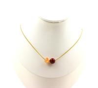 Collana 2 Perle Agata Phylum 8 MM Catena IN Acciaio Dorato Inossidabile