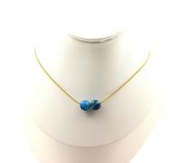 Collana 2 Perle Agata Phylum Blu 8 MM Catena IN Acciaio Dorato Inox