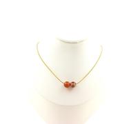 Collana 2 Perle Agata Sogno 8 Mm. Catena IN Acciaio Dorato Inossidabile Fe
