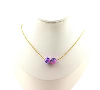 Collana 2 Perle Agata Vena Di Drago Fucsia E Blu 8 Mm Catena In Acciaio