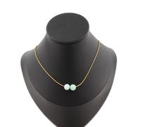 Collana 2 Perle Amazzonite 8 Mm. Catena IN Acciaio Dorato Inossidabile Donne