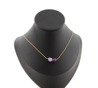 Collana 2 Perle Ametista Del Brasile Catena IN Acciaio Dorato Inossidabile F