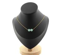 Collana 2 Perle Angelite 8 Mm. Catena IN Acciaio Dorato Inossidabile Donne