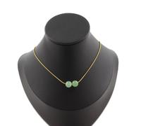 Collana 2 Perle Aventurina 8 Mm. Catena IN Acciaio Dorato Inossidabile Donna
