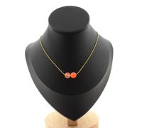 Collana 2 Perle Calcedonio Arancione 8 Mm. Catena IN Acciaio Dorato Donne, H