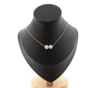 Collana 2 Perle Calcedonio Blu 8 Mm. Catena IN Acciaio Dorato Inossidabile