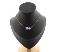 Collana 2 Perle Calcedonio Lavanda 8 Mm. Catena IN Acciaio Dorato Collana Donne