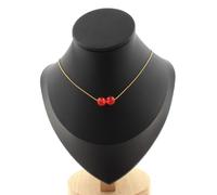 Collana 2 Perle Calcedonio Rosso 8 Mm. Catena IN Acciaio Dorato Donne, Ho