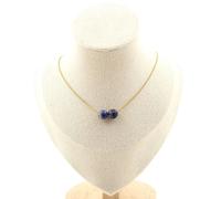 Collana 2 Perle Diaspro Blu 8 Mm. Catena IN Acciaio Dorato Inossidabile Donna