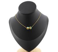 Collana 2 Perle Diaspro Blu Arancione 8 Mm. Catena IN Acciaio Dorato Donne, H