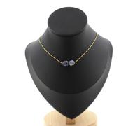 Collana 2 Perle Diaspro Blu D'Africa Del Sud. Catena IN Acciaio Dorato da Donna