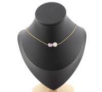 Collana 2 Perle Kunzite Del Brasile Catena IN Acciaio Dorato Inossidabile Fem