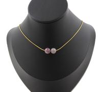 Collana 2 Perle Mica Viola Di Tanzania 8 Mm. Catena IN Acciaio Dorato Fem