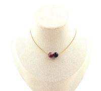 Collana 2 Perle Occhio di Tigre Fucsia Bicolore 8 Mm. Catena IN Acciaio F
