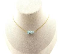 Collana 2 Perle Pietra Larimar Repubblica Dominicaine. Catena IN Acciaio Fem