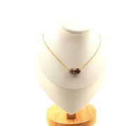 Collana 2 Perline Legno Pietrificato 8 Mm. Catena IN Acciaio Oro Inossidabile Fe
