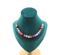 Collana 20 Perle Agata Crackle Fucsia Multicolore 8 MM Catena IN Acciaio Inox