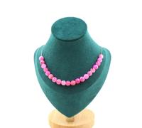 Collana 20 Perle Agata Craquelé Fucsia 8 Mm. Catena In Acciaio Collana Donne