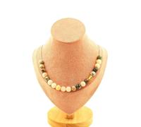 Collana 20 Perle Agata Foglio Bambù 8 MM Catena IN Acciaio Inossidabile