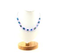 Collana 20 Perle Apatite Blu Del Brasile + Calcedonio Lavanda 8 Mm Collana Donna