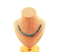 Collana 20 Perle Apatite Blu Del Brasile Catena IN Acciaio Inossidabile Fe