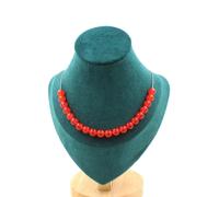 Collana 20 Perle Calcedonio Rosso 8 Mm. Catena IN Acciaio Inossidabile Fem