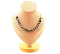 Collana 20 Perle Obsidiana Fiocco Di Neve 8 Mm. Catena In Acciaio Collana Donna