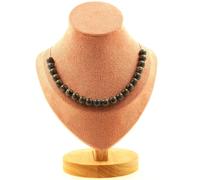 Collana 20 Perle Obsidiana Fiocco Di Neve Marrone 8 Mm. Catena In Collana Fem