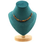Collana 20 Perle Occhio di Tigre 6 Mm. Catena IN Acciaio Inossidabile Donne