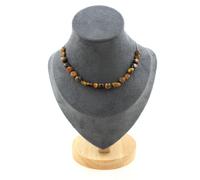 Collana 20 Perle Occhio di Tigre D'Africa Del Sud. Catena IN Acciaio Donna