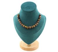 Collana 20 Perle Occhio di Tigre Opaco 8 Mm. Catena IN Acciaio Inossidabile Fe