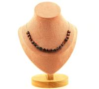 Collana 20 Perle Occhio di Tigre Rosso Del Brasile Catena IN Acciaio Donne