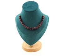 Collana 20 Perle Occhio di Tigre Rosso Opaco 8 Mm. Catena IN Acciaio Donne