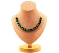 Collana 20 Perle Occhio di Tigre Verde 8 Mm. Catena IN Acciaio Inossidabile F