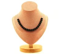 Collana 20 Perle Onice Nero Opaco 8 Mm. Catena IN Acciaio Inossidabile Donne