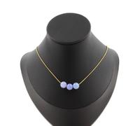 Collana 3 Perle Acquamarina 8 Mm. Catena IN Acciaio Dorato Inossidabile Fem