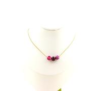 Collana 3 Perle Agata Phylum Rosa 8 Mm. Catena IN Acciaio Dorato Collana Donne