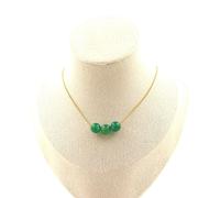 Collana 3 Perle Agata Verde 8 Mm. Catena IN Acciaio Dorato Inossidabile da Donna