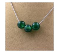 Collana 3 Perle Agata Verde 8 MM Catena IN Acciaio Inossidabile