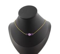 Collana 3 Perle Ametista Del Brasile Catena IN Acciaio Dorato Inossidabile F