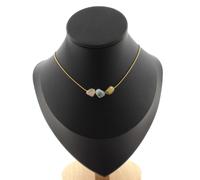 Collana 3 Perle Berillo Morganite Del Brasile Catena IN Acciaio Dorato Donne