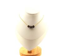 Collana 3 Perle Bronzite 8 Mm. Catena IN Acciaio Dorato Inossidabile Donne