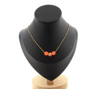 Collana 3 Perle Calcedonio Arancione 8 Mm. Catena IN Acciaio Dorato Donne, H