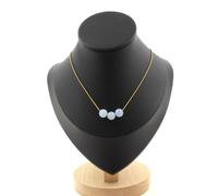 Collana 3 Perle Calcedonio Blu 8 Mm. Catena IN Acciaio Dorato Inossidabile